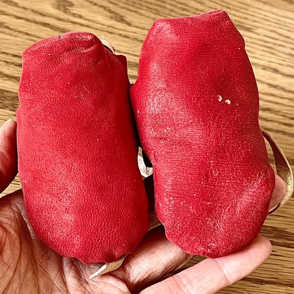 VTG Navajo Baby Moccasins 50s Deer Skin Leather Sz 0 Beaded Red Booties Handmade